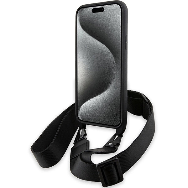 BMW M Edition Carbon Tricolor Lines & Strap case for iPhone 15 Plus / 14 Plus - black