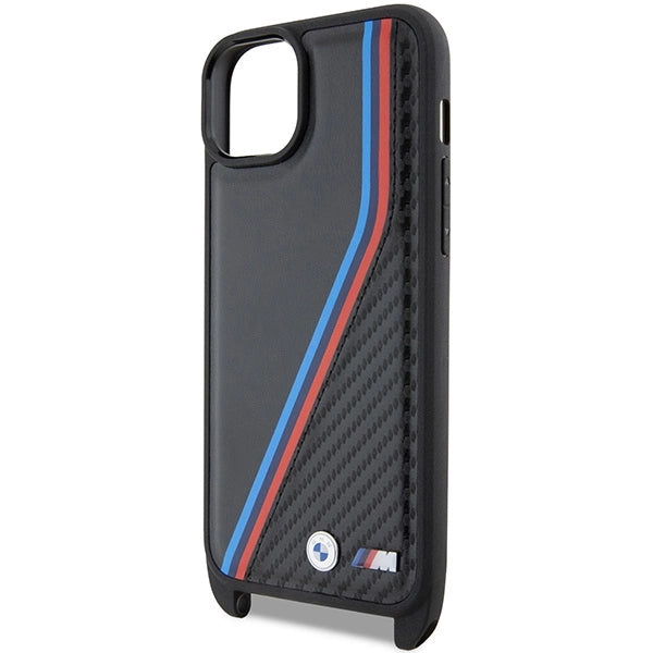 BMW M Edition Carbon Tricolor Lines & Strap Case til iPhone 15 / 14 / 13 - sort