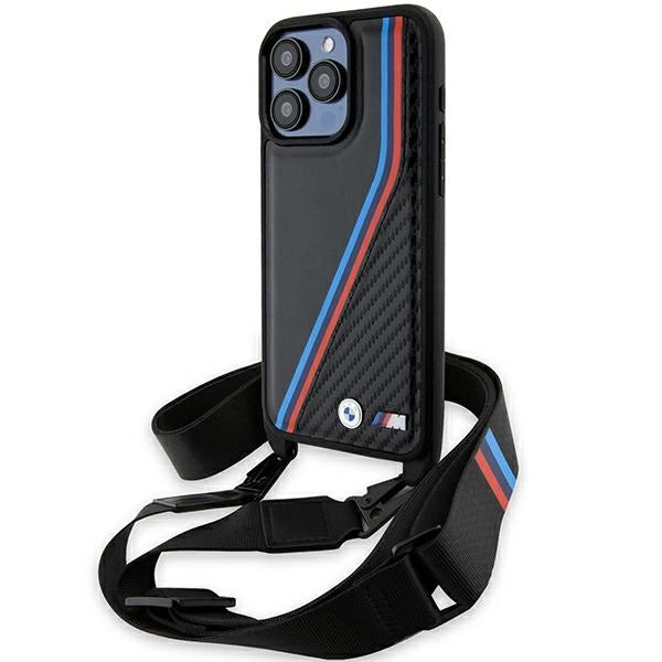 BMW M Edition Carbon Tricolor Lines & Strap case til iPhone 15 Pro Max - sort