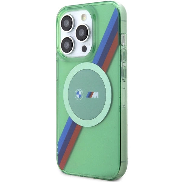 BMW M Tricolor Stripes MagSafe-hylster til iPhone 15 Pro - grønt