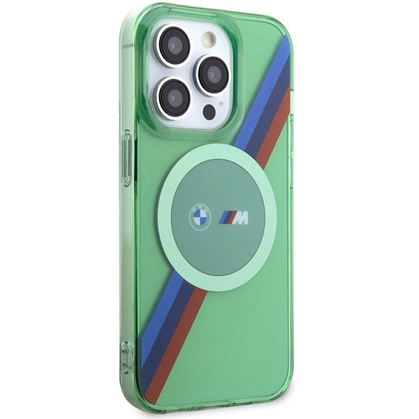 BMW M Tricolor Stripes MagSafe-hylster til iPhone 15 Pro - grønt