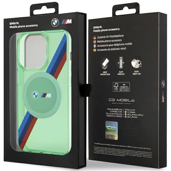 BMW M Tricolor Stripes MagSafe-hylster til iPhone 15 Pro - grønt