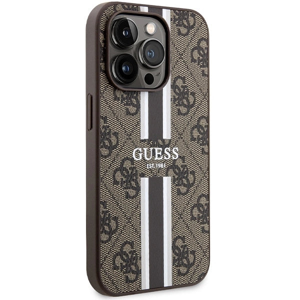 Guess 4G Printed Stripes MagSafe case for iPhone 15 Pro - brown
