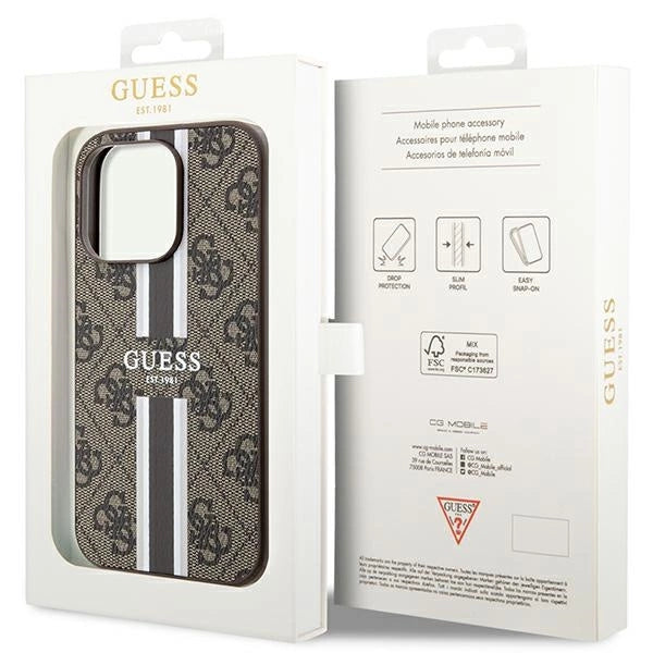 Guess 4G Printed Stripes MagSafe case for iPhone 15 Pro - brown