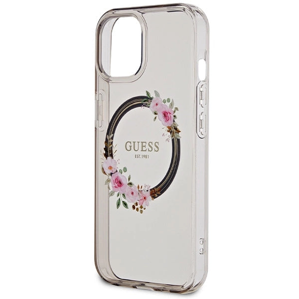 Guess IML Flowers Wreath MagSafe case for iPhone 15 / 14 / 13 - black