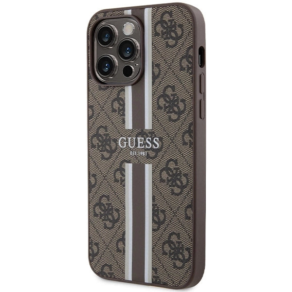 Guess 4G Printed Stripes MagSafe case for iPhone 15 Pro Max - brown