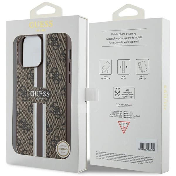 Guess 4G Printed Stripes MagSafe case for iPhone 15 Pro Max - brown