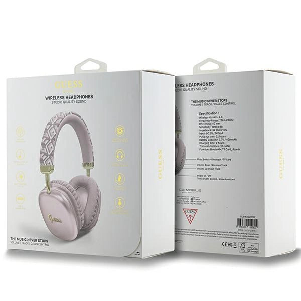 Guess GCube Metallic Script Logo Headphones - Pink