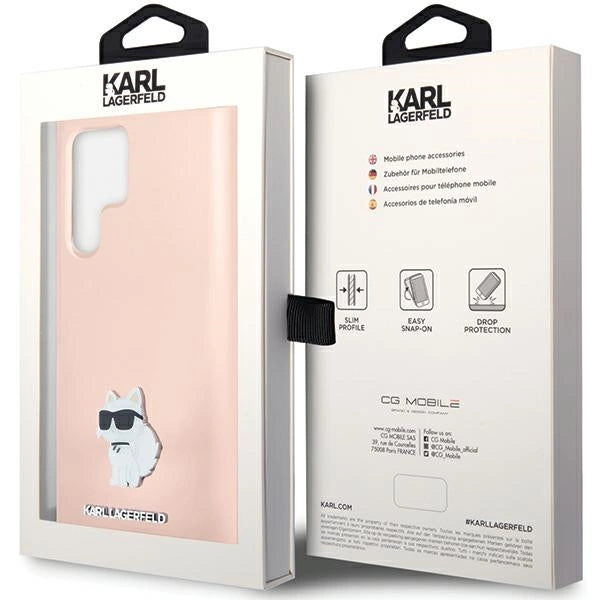 Karl Lagerfeld Silicone Choupette Metal Pin case for Samsung Galaxy S23 Ultra - pink