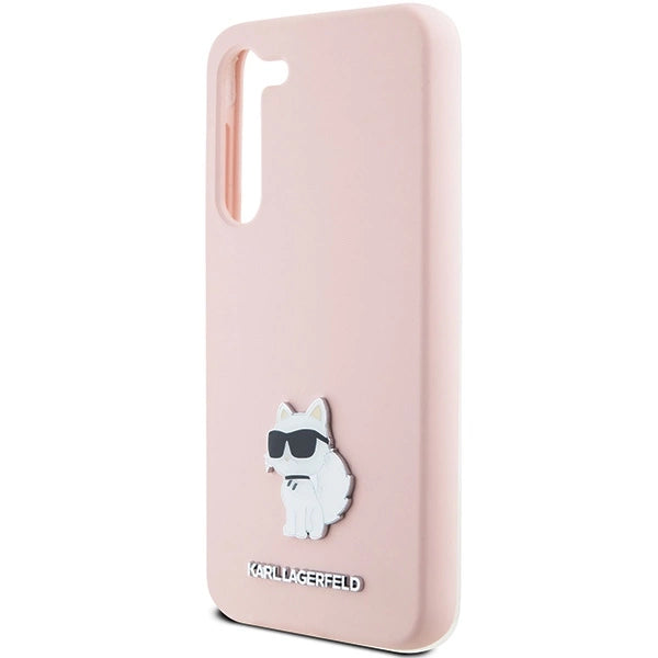 Karl Lagerfeld Silicone Choupette Metal Pin case for Samsung Galaxy S23+ - pink