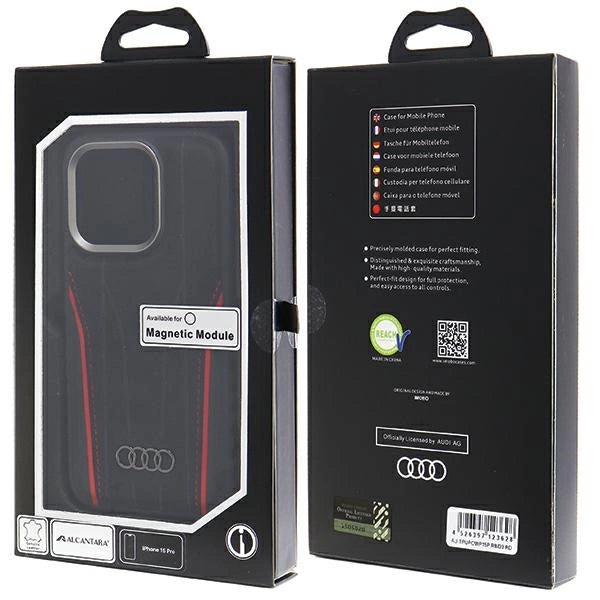Audi Genuine Leather case med MagSafe til iPhone 15 Pro - sort og rød