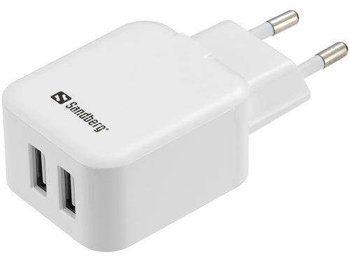 AC Charger Dual USB 2A EU, White/Black