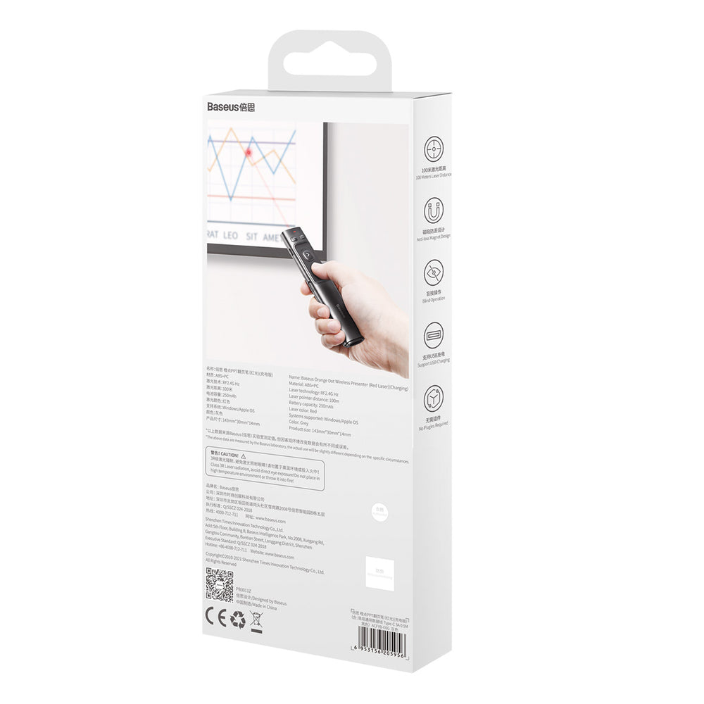 Baseus Orange Dot Wireless Laser Pointer for Presentations - Gray (Battery Not Included)
