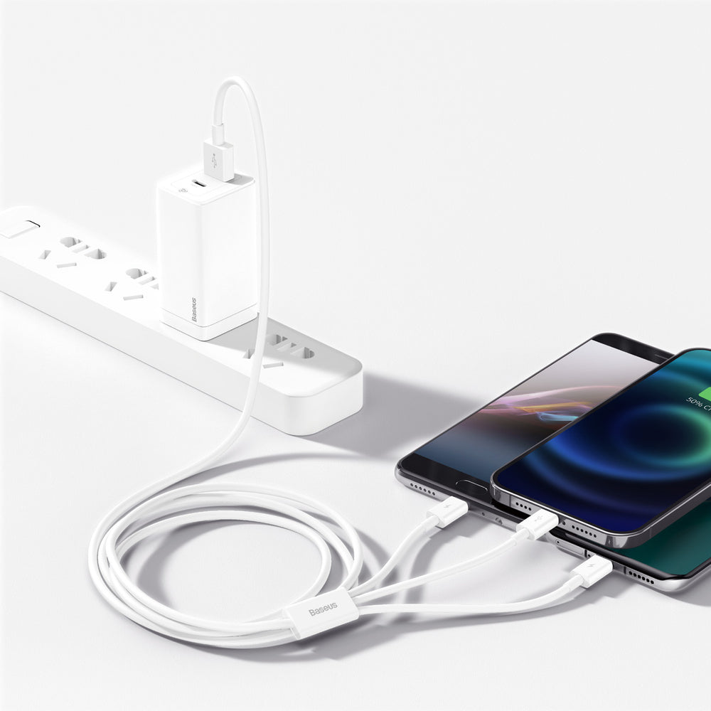 Baseus Superior Series USB-A - USB-C / Lightning / micro USB 3.5A cable 0.5m - white