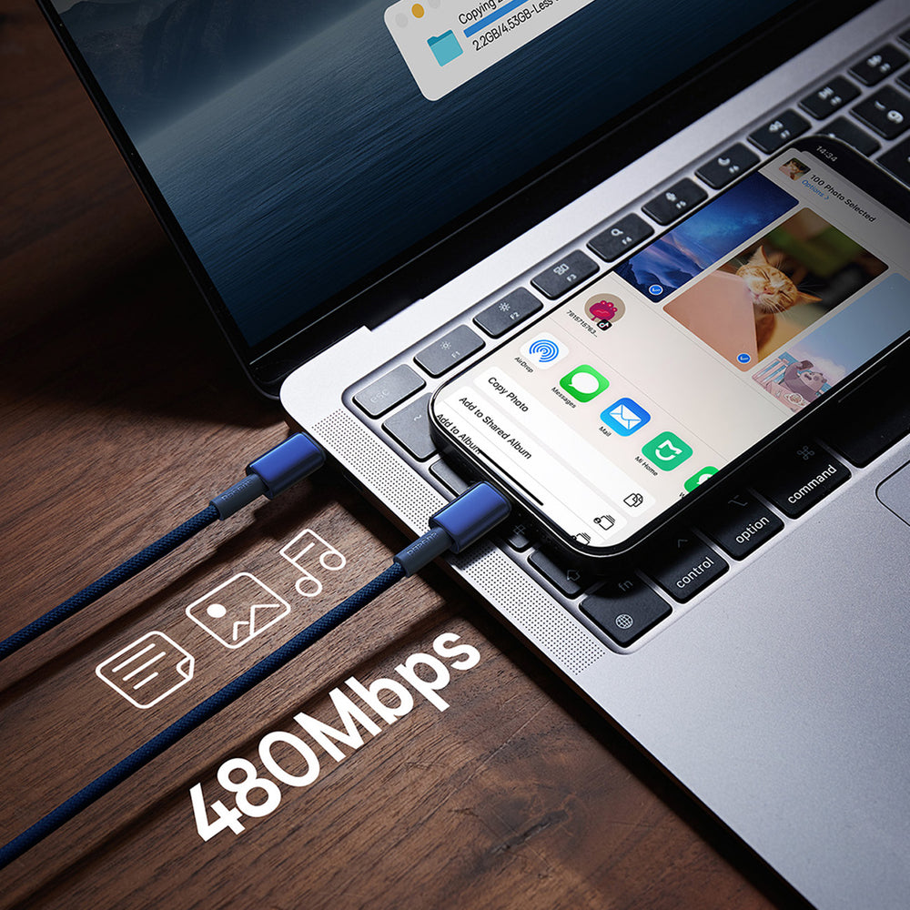 Baseus Tungsten Gold USB-C / USB-C 100W Cable 1m - Navy Blue