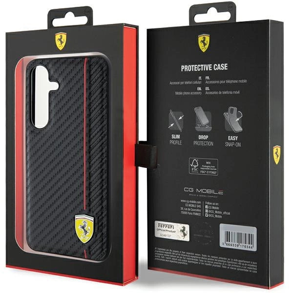 Ferrari Carbon Printed Line-kasse til Samsung Galaxy S24+ - sort
