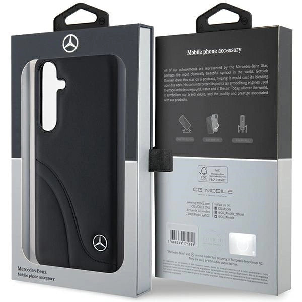 Mercedes læder Curved Stitches case til Samsung Galaxy S24+ - sort