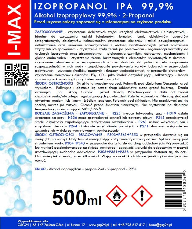 Isopropylalkohol Isopropanol IPA I-MAX 99, 9% Spray 500 ml