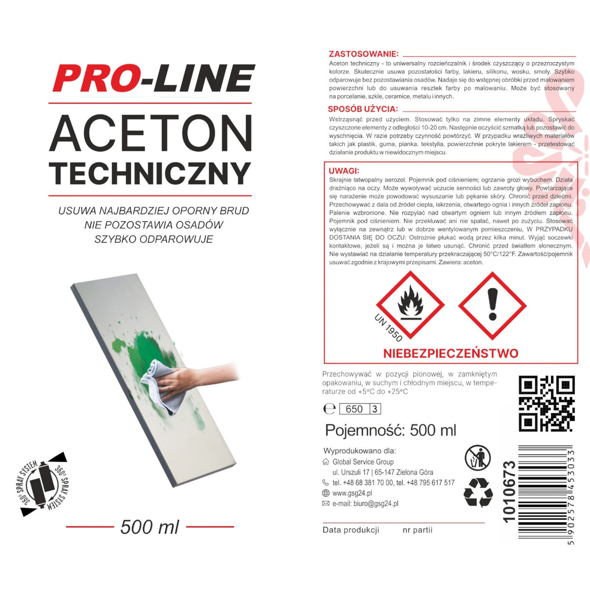Teknisk aceton 100% spray PRO-LINE spray 500 ml