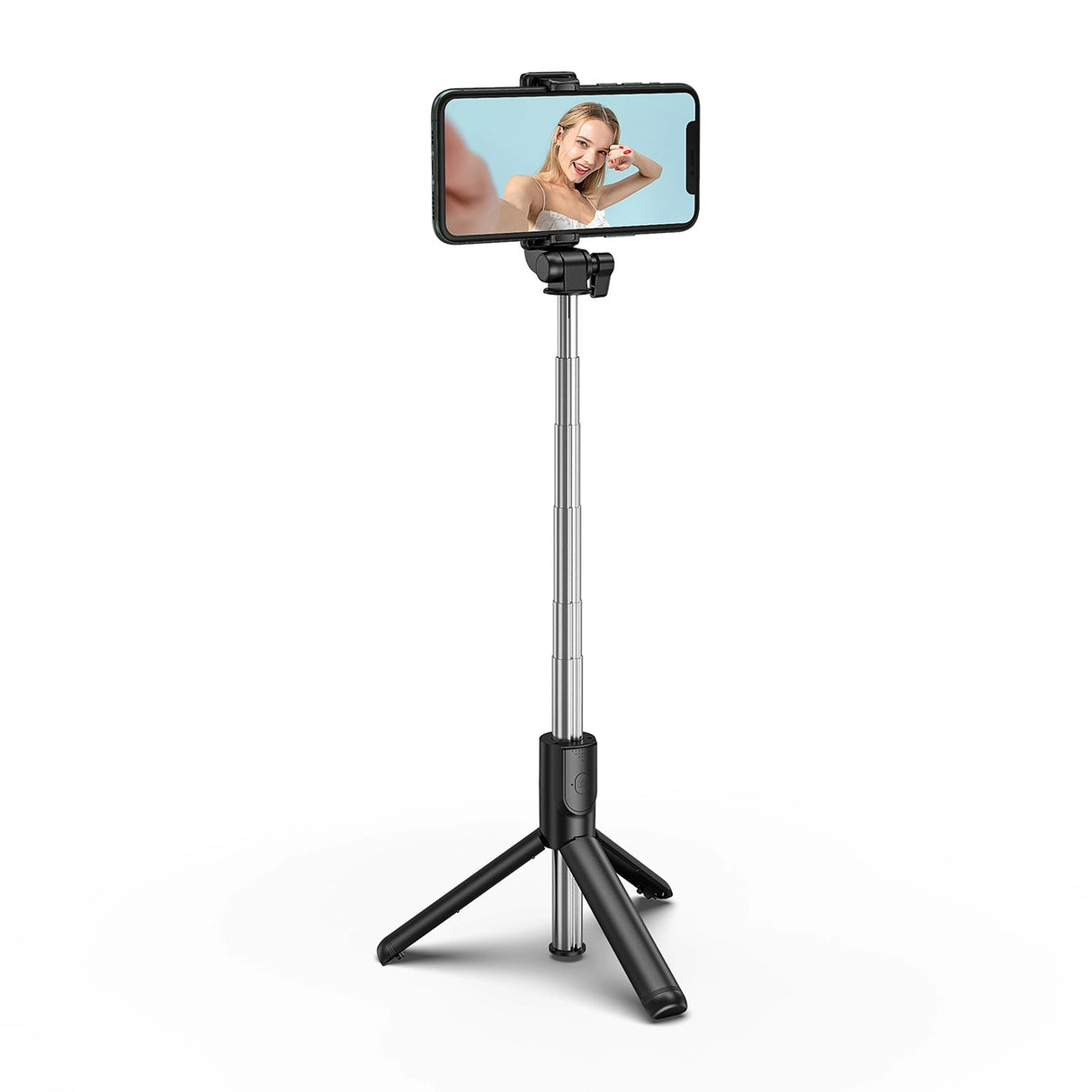 Selfie stick WHS1Y teleskopisk stativ 1m med telefonholder - sort