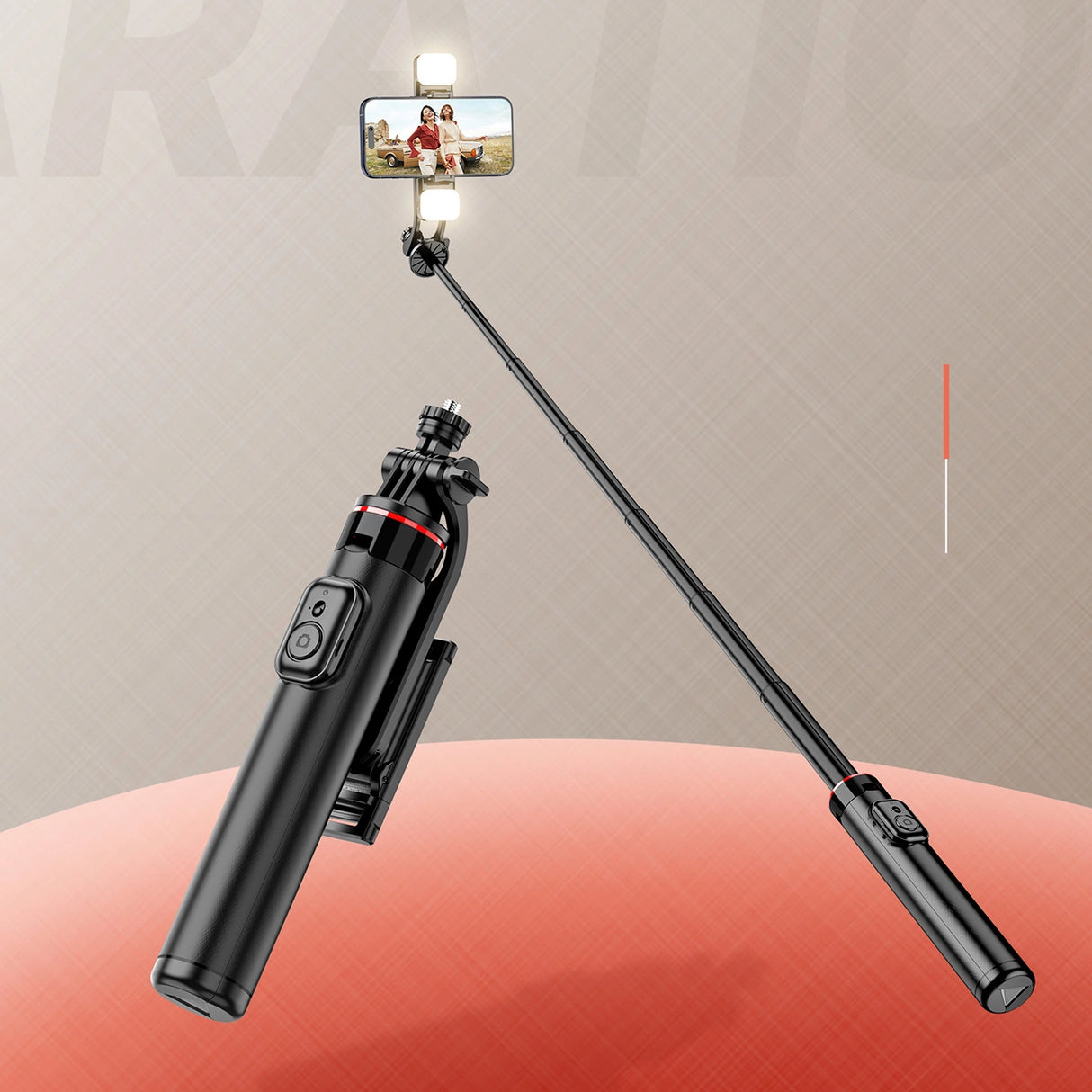 Selfie stick WC12YDS 1.3m aluminum alloy telescopic tripod with dual lamp and phone holder - black
