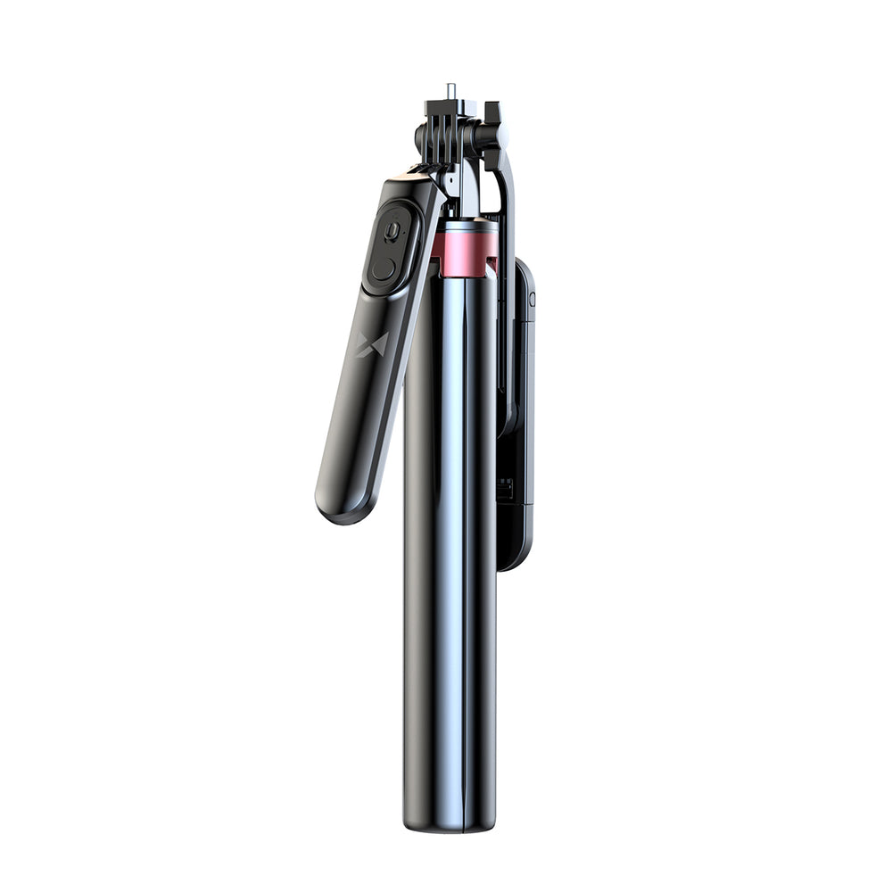 Selfiestang WH181D-Y1S 1,75m teleskopisk stativ i aluminium med dobbelt lampe og telefonholder - sort