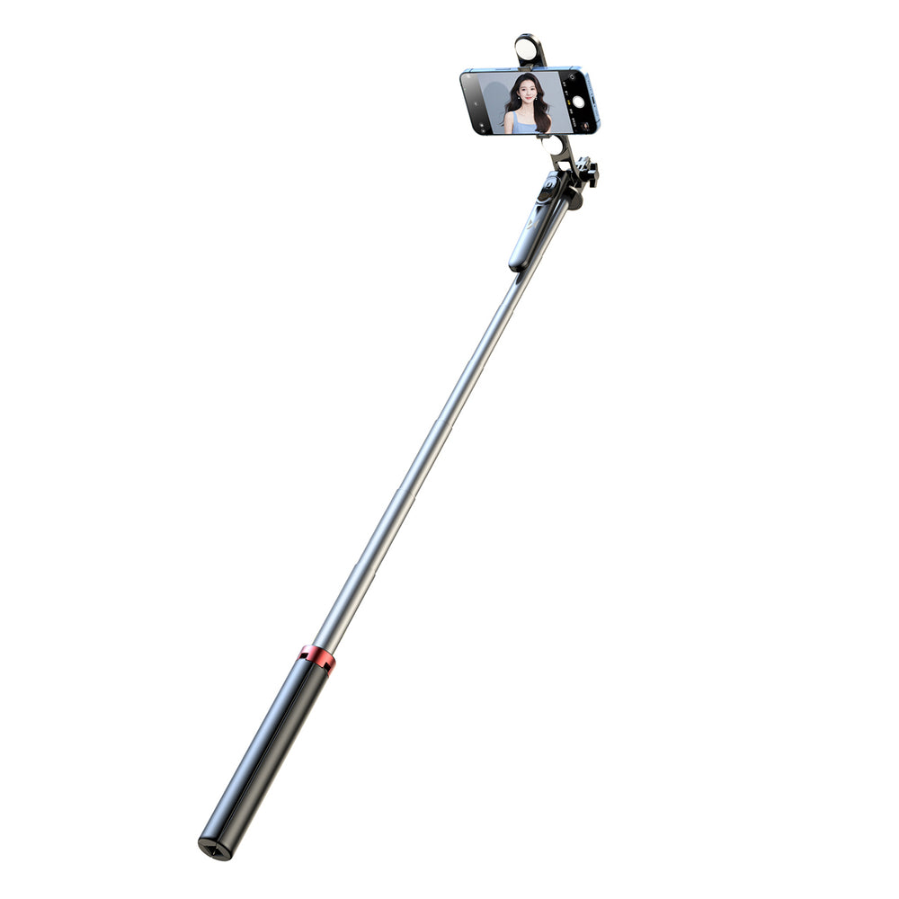 Selfiestang WH181D-Y1S 1,75m teleskopisk stativ i aluminium med dobbelt lampe og telefonholder - sort