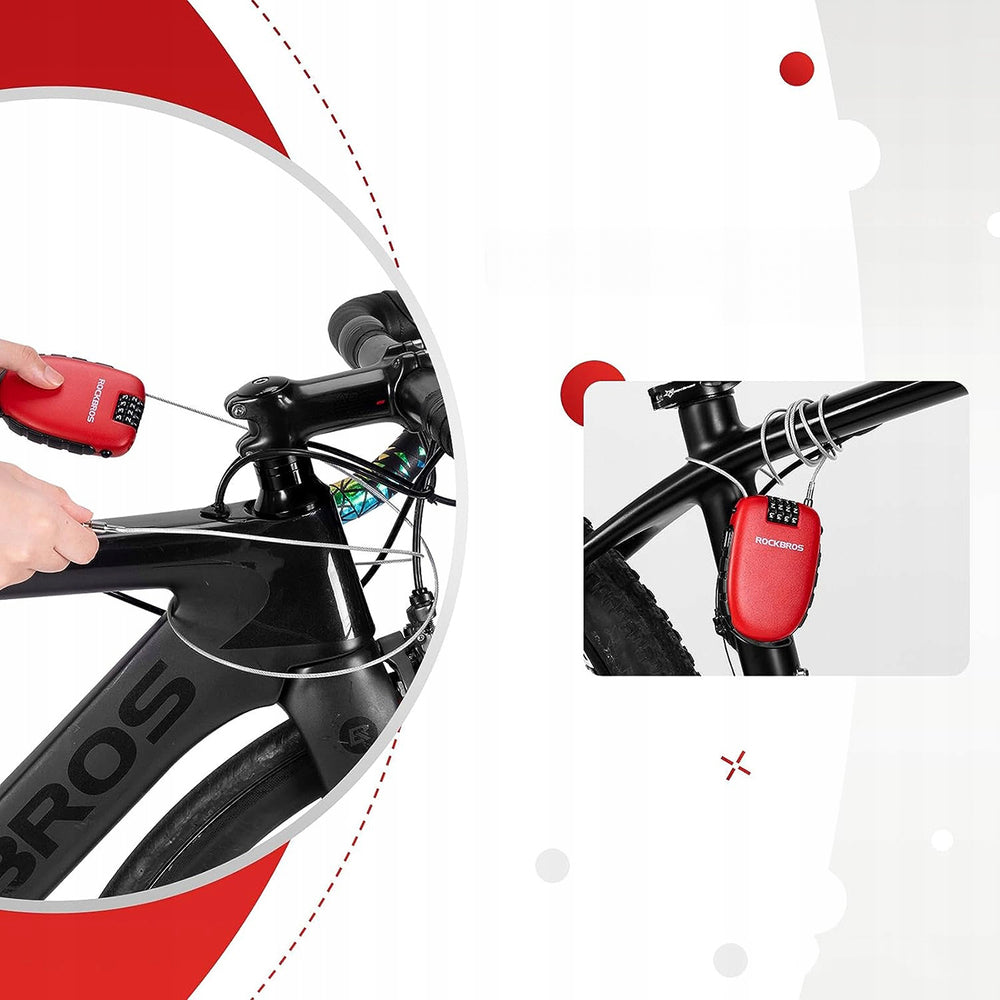 Rockbros 32420981001 bicycle lock with retractable cable - red