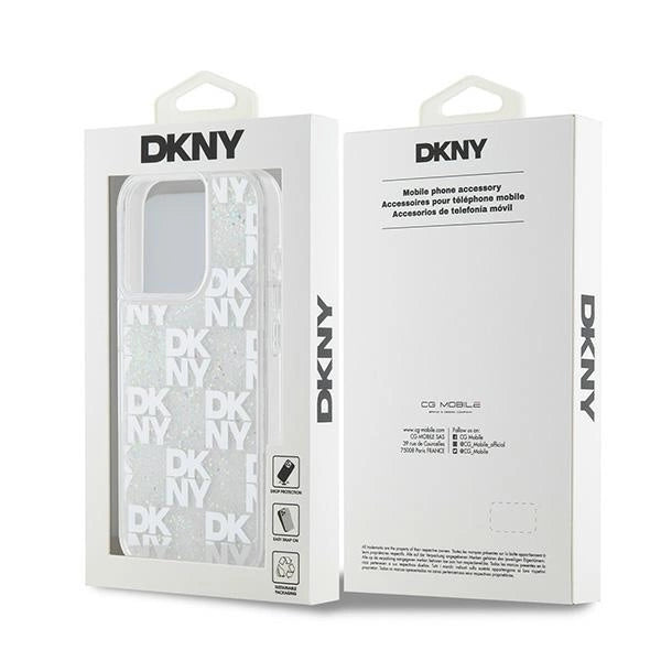 DKNY Liquid Glitter Multilogo case for iPhone 15 Pro - white
