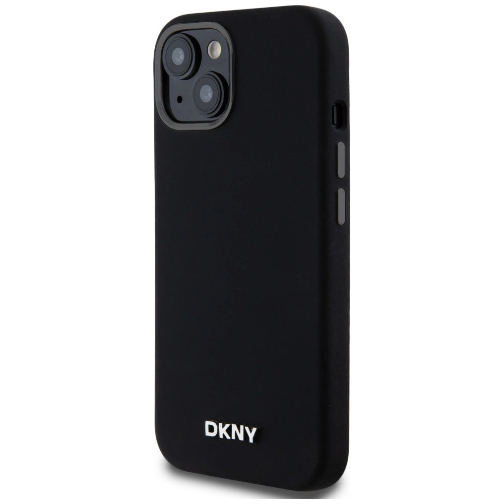 DKNY Liquid Silicone Small Metal Logo MagSafe Case for iPhone 14/15/13 - Black