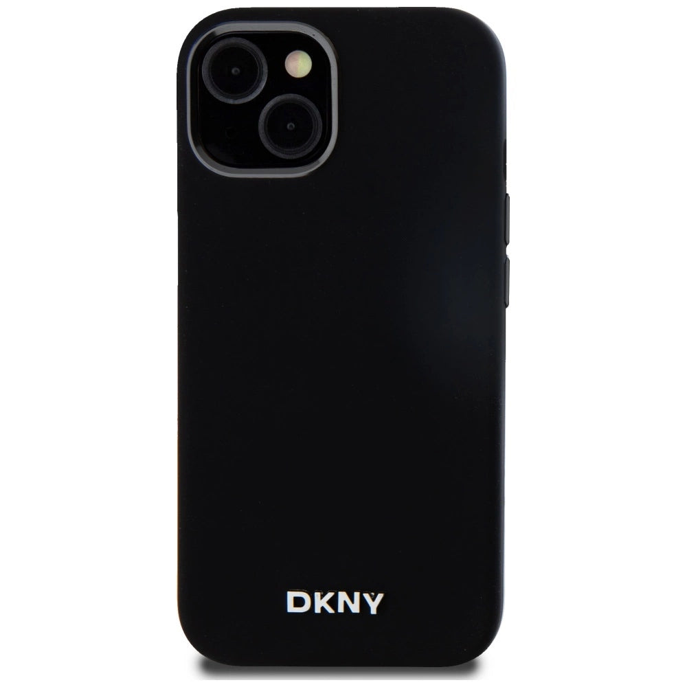 DKNY Liquid Silicone Small Metal Logo MagSafe Case for iPhone 14/15/13 - Black