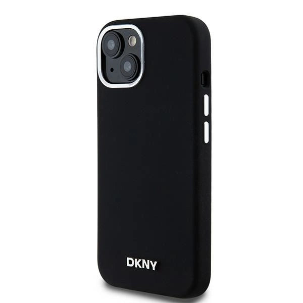 DKNY Liquid Silicone Small Metal Logo MagSafe Case for iPhone 15 Plus / 14 Plus - Black