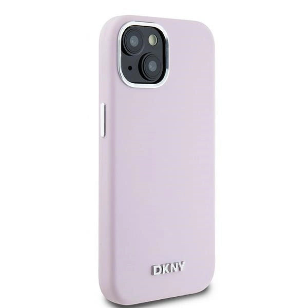 DKNY Liquid Silicone Small Metal Logo MagSafe Case for iPhone 15 Plus / 14 Plus - Pink