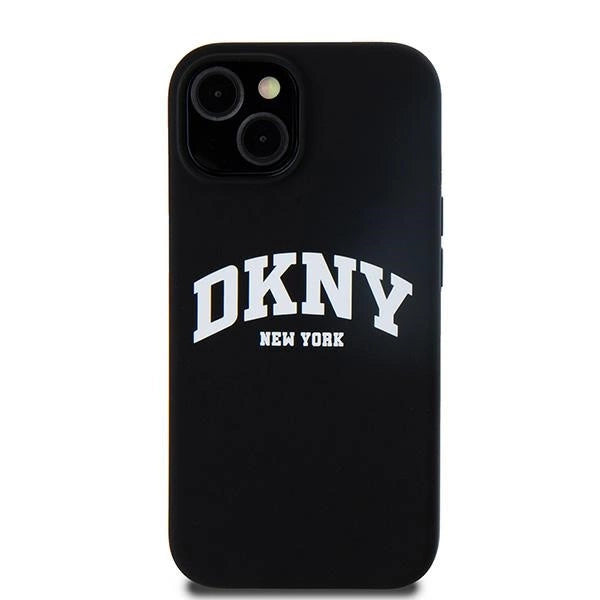 DKNY Liquid Silicone White Printed Logo MagSafe Case for iPhone 15 Plus / 14 Plus - Black