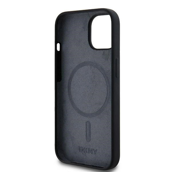 DKNY Liquid Silicone White Printed Logo MagSafe Case for iPhone 15 Plus / 14 Plus - Black