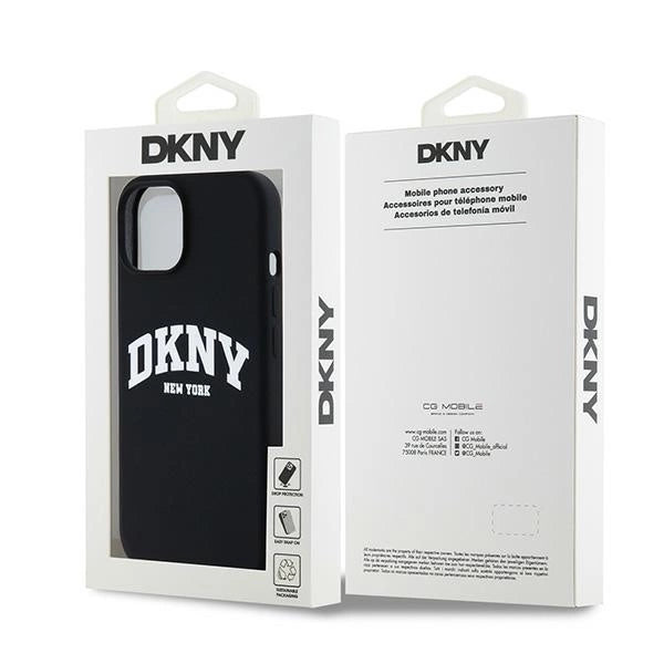 DKNY Liquid Silicone White Printed Logo MagSafe Case for iPhone 15 Plus / 14 Plus - Black