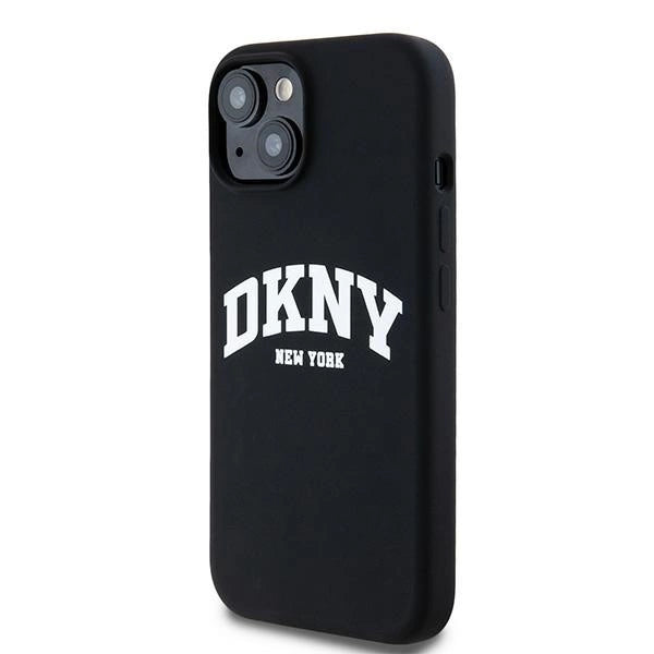 DKNY Liquid Silicone White Printed Logo MagSafe Case for iPhone 15 / 14 / 13 - Black