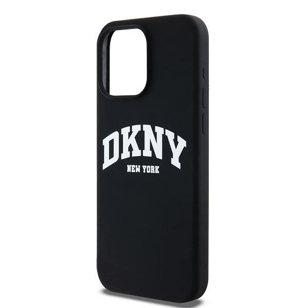 DKNY Liquid Silicone White Printed Logo MagSafe case for iPhone 15 Pro Max - black