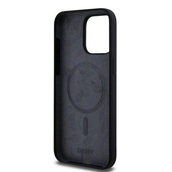 DKNY Liquid Silicone White Printed Logo MagSafe case for iPhone 15 Pro Max - black