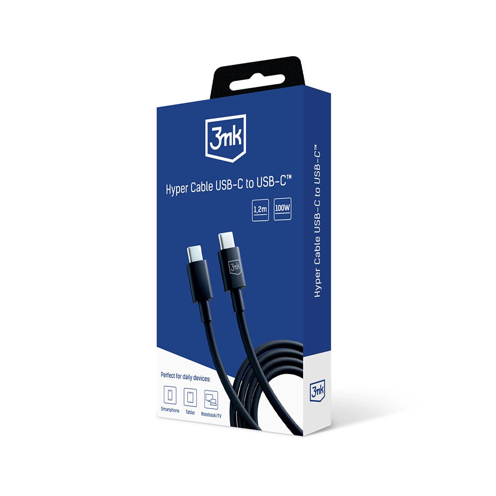 3mk Hyper Cable USB-C / USB-C 100W 1.2m - sort