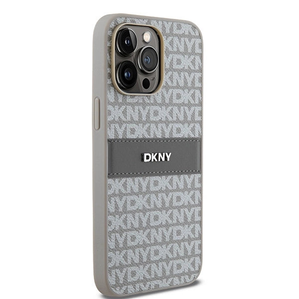 DKNY Leather Mono Stripe & Metal Logo case for iPhone 14 Pro - beige