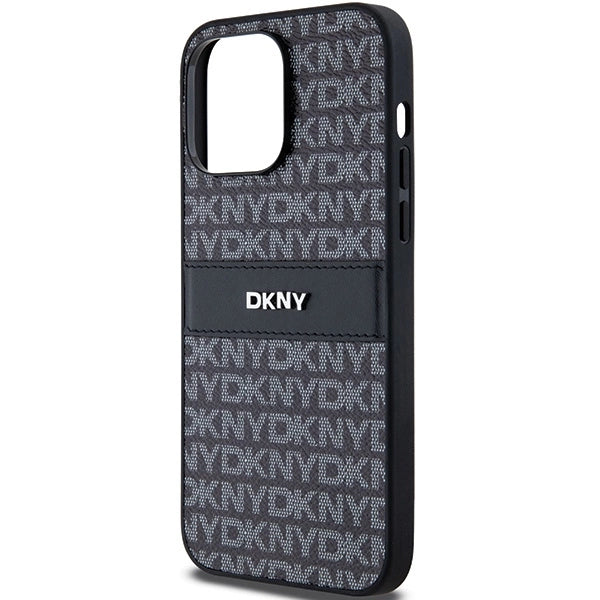 DKNY Leather Mono Stripe & Metal Logo case for iPhone 14 Pro - black