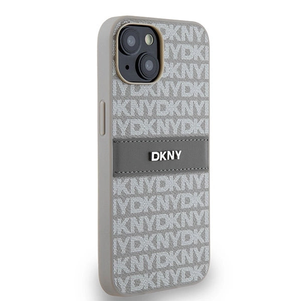 DKNY Leather Mono Stripe & Metal Logo case for iPhone 15 / 14 / 13 - beige