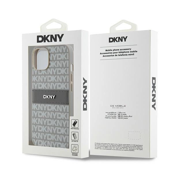 DKNY Leather Mono Stripe & Metal Logo case for iPhone 15 / 14 / 13 - beige