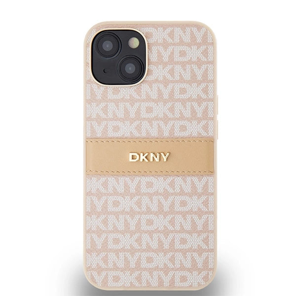 DKNY Leather Mono Stripe & Metal Logo case for iPhone 15 / 14 / 13 - pink