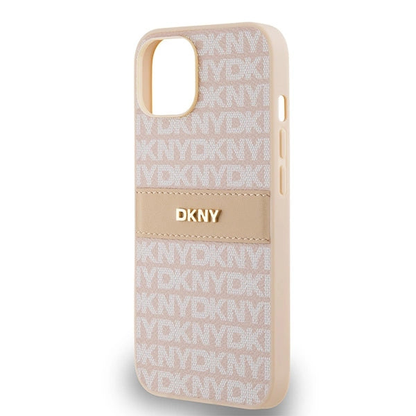 DKNY Leather Mono Stripe & Metal Logo case for iPhone 15 / 14 / 13 - pink