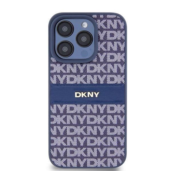 DKNY Leather Mono Stripe & Metal Logo case for iPhone 15 Pro - blue