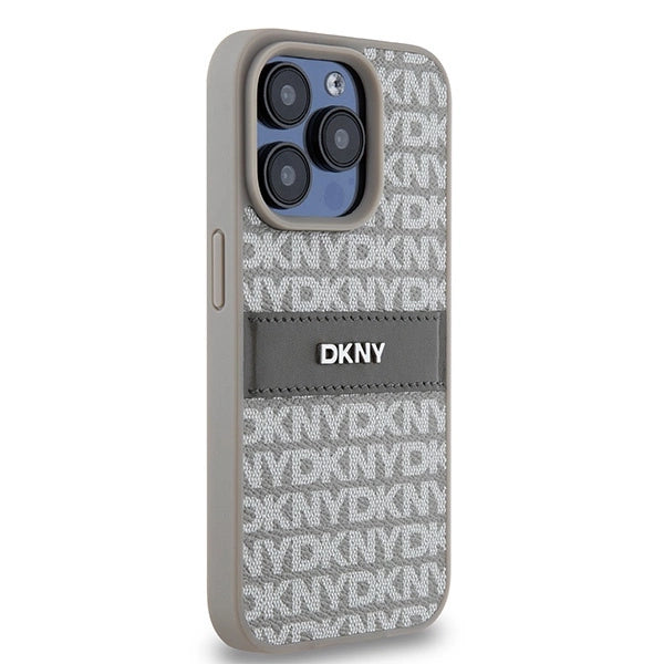 DKNY Leather Mono Stripe & Metal Logo case for iPhone 15 Pro - beige