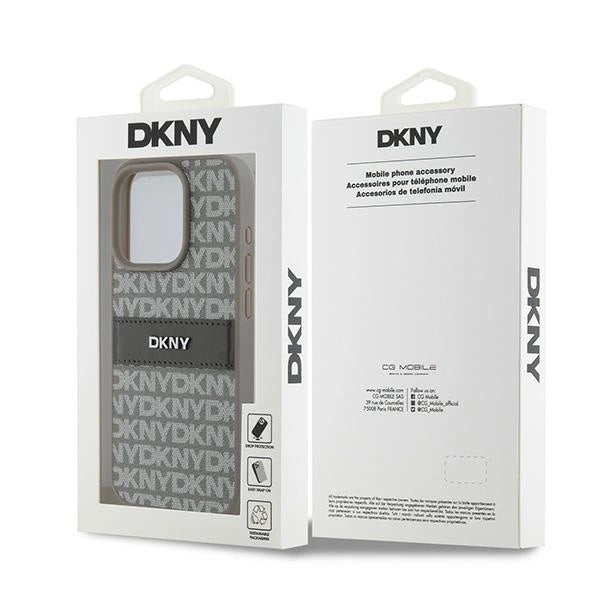 DKNY Leather Mono Stripe & Metal Logo case for iPhone 15 Pro - beige