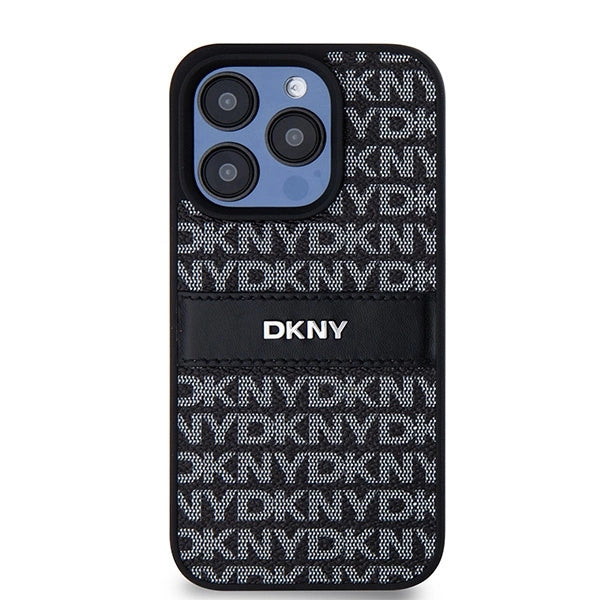DKNY Leather Mono Stripe & Metal Logo case for iPhone 15 Pro - black